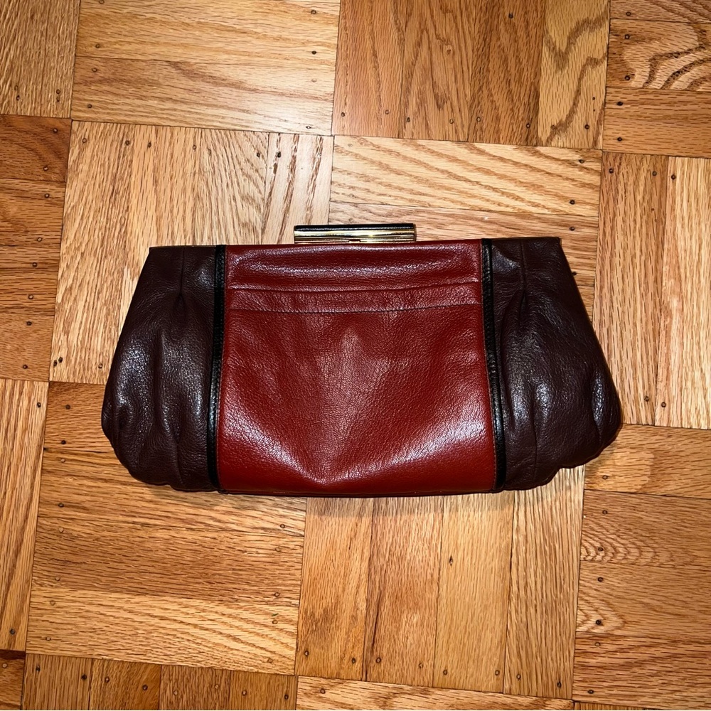 EUC Vintage Furla Italy Genuine Leather Clutch Maroon Brown